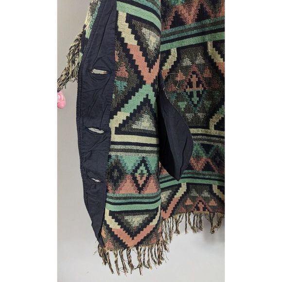Southwestern Tapestry Blanket Cardigan Jacket Sweater - Size Medium Vintage - Picture 13 of 16